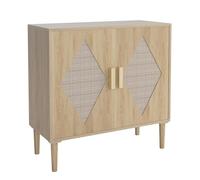 Garvee Aparador de Ratán con Almacenamiento, 2 Puertas con Decoración Tejida + Estantes Ajustables, Armario Multifuncional para Comedor y Cocina, Color Madera, 80×40×88 cm