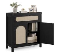 Garvee Aparador De Ratán con Cajón y Puertas Sintéticas - Armario Buffet De Madera, Estantes Ajustables - Mueble De Almacenamiento Boho para Salón, Comedor o Recibidor - Diseño Versátil y Elegante