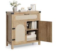 Garvee Aparador De Ratán con Cajón y Puertas Sintéticas - Armario Buffet De Madera, Estantes Ajustables - Mueble De Almacenamiento Boho para Salón, Comedor o Recibidor - Diseño Versátil y Elegante