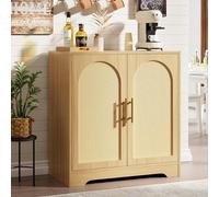 Garvee Aparador de ratán Moderno de 30'' con 4 Puertas, Armario Amplio con Estante Interior - Consola Elegante para salón, Comedor, Cocina o Entrada, Tiradores metálicos y Dispositivo antivuelco