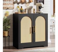 Garvee Aparador de ratán Moderno de 30'' con 4 Puertas, Armario Amplio con Estante Interior - Consola Elegante para salón, Comedor, Cocina o Entrada, Tiradores metálicos y Dispositivo antivuelco