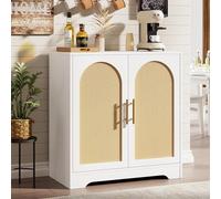 Garvee Aparador de ratán Moderno de 30'' con 4 Puertas, Armario Amplio con Estante Interior - Consola Elegante para salón, Comedor, Cocina o Entrada, Tiradores metálicos y Dispositivo antivuelco