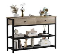 Garvee Aparador Estrecho con 2 cajones y 2 estantes Abiertos - Mesa Consola de Madera para Pasillo o salón - Mueble Auxiliar Multifuncional - Estructura metálica Resistente - Color marrón