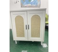 Garvee Aparador Individual De 2 Puertas, Armario Auxiliar con Frente De Mimbre Sintético, Tablero MDF + PB, Estilo Natural para Salón Comedor Entrada, Madera