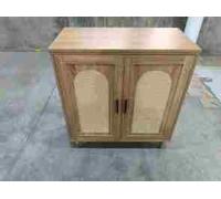 Garvee Aparador Individual De 2 Puertas, Armario Auxiliar con Frente De Mimbre Sintético, Tablero MDF + PB, Estilo Natural para Salón Comedor Entrada, Madera