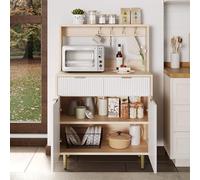 Garvee Aparador Moderno Acanalado con Espacio De Almacenamiento, 2 Cajones y Estantes Ajustables, Consola De Madera para Comedor, Cocina, Sala De Estar y Entrada, Mueble Bar Alto