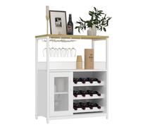 Garvee Aparador vinos con 1 Puerta de Cristal y cajón de 3 Niveles con 8 Cubos de Vino, aparador para almacenar vinos con portabotellas, aparador de Almacenamiento para Cocina y Comedor