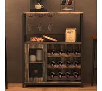 Garvee Aparador Vinos con Puerta de Cristal y Cajón, 3 Niveles con 12 Cubos | Armario Vino de Almacenamiento con 9 botelleros,para Cocina,Comedor y Bar,Armario Botellero Madera,Aparador Vinos Gris Oscuro