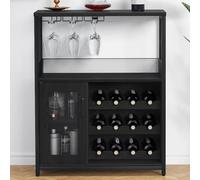 Garvee Aparador vinos con Puerta de Cristal y cajón, 3 Niveles con 8 Cubos para vinos, aparador para vinos con portabotellas, aparador para Cocina y Comedor