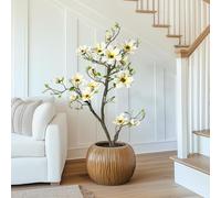 Garvee Árbol Artificial de Magnolia,120cm, con Maceta Blanca, Plantas Artificiales Decorativas para Interior, Patio, Hogar, Oficina, Porche o Vestíbulo de Hotel, 120cm