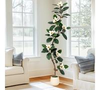 Garvee Árbol Artificial de Magnolia Enorme en Maceta Blanca - 7 Flores realistas hogar, Oficina y Sala - Estilo Moderno y sin Mantenimiento - Planta de Piso Decorativa, 6FT (180cm)