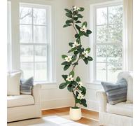 Garvee Árbol Artificial de Magnolia Realista en Maceta Blanca - 8 Flores Decorativas hogar, Oficina y salón - Planta de Goma Decorativa de Gran Altura - Ideal para Interiores, 7FT (210cm)