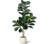 Garvee Árbol Artificial Ficus Lyrata, Planta Decorativa Realista de 120cm con Maceta Blanca y Piedras Decorativas, Hojas de PE Detalladas, Ideal para Hogar, Salón y Oficina, Sin Mantenimiento