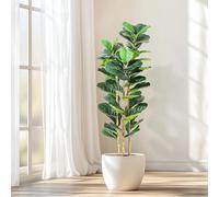 Garvee Árbol Artificial Hoja de violín Decorativo para hogar, Oficina o Tienda - 56 Hojas Verdes realistas - Maceta Blanca incluida - Uso Interior/Exterior - Tamaño: 5 pies