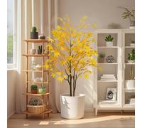 Garvee Árbol de Arce Artificial Realista - Planta Otoñal de 1.5m con Doble Tronco y Hojas Amarillas para Decoración de Porche, Fiestas y Acción de Gracias