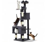 Garvee Árbol para Gatos de 183 cm de Altura, Rascador Grande de Varios Niveles con 2 Cuevas Espaciosas, 3 Plataformas Acolchadas, Postes de Sisal Natural, Rampa de Arañar y Bolas, Color Gris Oscuro