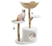 Garvee Árbol para Gatos de Madera de 117 cm con Diseño Lineal Moderno - Árbol Multinivel con Cesta de Mimbre, Postes Rascadores de Sisal y Plataformas Acolchadas para Gatos de Interior