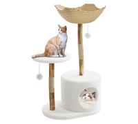 Garvee Árbol para Gatos de Madera Natural con Rama Estilo Bosque - Torre de 117 cm con Cesta de Mimbre Artesanal, Rascador de Sisal y 4 Niveles para Gatos Grandes, Diseño Único de Rama de Árbol