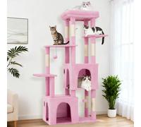 Garvee Árbol para gatos, torre para gatos de interior, muebles de casa de gatos de varios niveles de 156 cm con posadera, poste rascador de sisal, 2 espaciosos condominios y juguetes de juego, centro