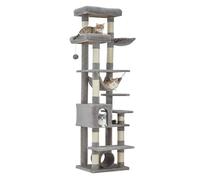 Garvee Árbol Rascador para Gatos Grande 188 cm de Altura, Torre de Escalada para Gatos de Madera con Postes de Sisal Natural, Centro de Actividades con Cuevas y Hamacas, Color Gris Claro, 188 cm