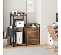 Garvee Archivador de oficina moderno con luces LED, estación de carga y gestión de cables, 2 cajones y estantes para impresora, fax y ordenador, gran capacidad de almacenamiento, mueble multifuncional