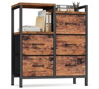 Garvee archivador de Tela 5 cajones con Estante Abierto Soporte para Impresora cómoda de Dormitorio Estrecha Organizador de Oficina en casa y el salón Mueble Auxiliar Resistente 63x29x72 cm [Madera]