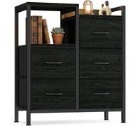 Garvee archivador de Tela 5 cajones con Estante Abierto Soporte para Impresora cómoda de Dormitorio Estrecha Organizador de Oficina en casa y el salón Mueble Auxiliar Resistente 63x29x72 cm [Negro]