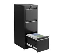Garvee Archivador metálico Vertical Resistente, 3 cajones con Cerradura. Compatible con Documentos Carta, Legal, A4 y F4. Ideal para Oficina en casa, organización eficiente. Color Negro.