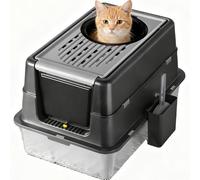 Garvee Arenero Gato Acero Inoxidable - Tamaño Grande, Caja De Arena Cerrada con Tapa Plegable De Doble Entrada - Resistente, Sin Olores y Fácil De Limpiar - Ideal para Gatitos y Gatos Adultos