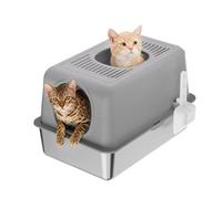 Garvee Arenero para Gatos Cerrado de Acero Inoxidable XL - Caja de Arena Grande 60x40x38cm, Gran Capacidad 20L con Tapa y Pala, Diseño de Doble Entrada, Higiénico y Antiolor para Gatos Grandes, Gris