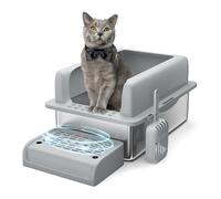 Garvee Arenero para Gatos de Acero Inoxidable, Bandeja de Arena de 45x35x15cm con Borde de PP y Pedal de Rejilla, Caja de Arena Higiénica y Duradera para Gatos y Gatitos, Color Gris Oscuro