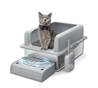 Garvee Arenero para Gatos de Acero Inoxidable, Bandeja de Arena de 60x40x20cm con Borde Alto y Pedal de Limpieza, Caja de Arena Grande Antiolor y Fácil de Lavar para Gatos Grandes, Color Gris Oscuro