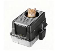 Garvee Arenero para Gatos de Acero Inoxidable, Caja de Arena Cerrada XL con Doble Capa, Bandeja Higiénica Anti-Olores, Base de 20cm de Altura, 60x40x43,5cm, Diseño de Gran Capacidad, Negro Intenso