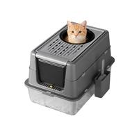 Garvee Arenero para Gatos de Acero Inoxidable, Caja de Arena Cerrada XL con Doble Capa, Bandeja Higiénica Anti-Olores, Base de 20cm de Altura, 60x40x43,5cm, Diseño de Gran Capacidad, Color Negro Claro