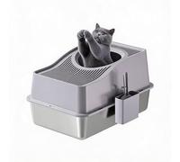 Garvee Arenero para Gatos de Acero Inoxidable Cerrado, Grande con Tapa y Plataforma, antiolores y fácil de Limpiar, Incluye Pala y Alfombra, 60 x 40 x 39,5 cm, Gris