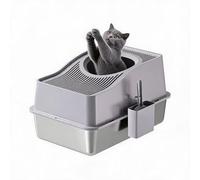 Garvee Arenero para Gatos de Acero Inoxidable Cerrado, Inodoro para Gatos antiolores Grande con Tapa y Plataforma filtradora de Arena, con Borde Alto de 15 cm y Pala, fácil de Limpiar, 60 x 40 x 34,5