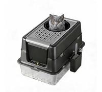 Garvee Arenero para Gatos XL de Acero Inoxidable - Tapa abatible 180° - Antiadherente, Borde Alto, Control de olores - Fácil de Limpiar, Pala incluida, Negro Profundo, 60 x 40 x 43,5 cm, Negro