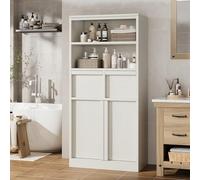 Garvee Armario alto de baño, armario de almacenamiento de suelo con puertas y 2 cajones, 51 pulgadas de alto, armario organizador independiente para baño, sala de estar, cocina y despensa (blanco)