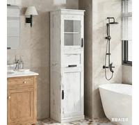 Garvee Armario Alto De Cocina 170cm, Mueble Cocina Alto 2 Puertas y 1 Cajones, Armario De Vitrina con Estantes Laterales, Salón y Comedor - Blanco