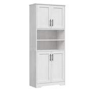 Garvee Armario Alto rústico para Almacenamiento - Puertas de Vidrio, estantes Ajustables, cajón, Independiente para baño, Cocina o salón - Blanco Antiguo, Puerta de Madera