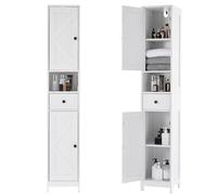 Garvee Armario Alto y Estrecho para baño 170 cm - Estantes Ajustables, cajón y Doble Puerta - Resistente al Agua - Ahorra Espacio en baño, Cocina o lavandería - Color: Blanco