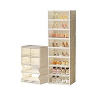 Garvee Armario apilable para zapatos, organizador de plástico transparente de 10 niveles con puertas magnéticas, estante corto plegable de doble fila que ahorra espacio, a prueba de partículas