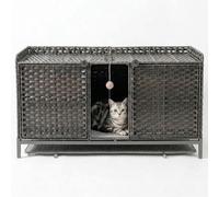 Garvee Armario Arenero Gato Ratán Doble, 120cm, Ventilado, Gris