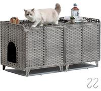 Garvee Armario Arenero Gato Ratán Doble, 120cm, Ventilado, Gris