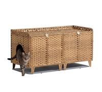 Garvee Armario Arenero Gato Ratán Doble, 120cm, Ventilado, Natural