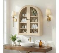 Garvee Armario De Baño De Pared con Diseño Arqueado y Puertas Acrílicas - Estantes Ajustables - Gabinete Flotante De Almacenamiento para Medicinas y Tocador - para Baño, Cocina o Sala De Estar
