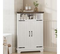 Garvee Armario de baño esquinero, armario de almacenamiento independiente con estante ajustable, kit antivuelco, diseño retro de granja para baño, sala de estar, cocina, color blanco