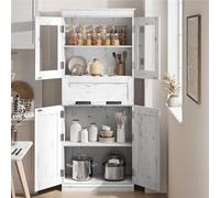 Garvee Armario de Cocina Alto de 170 x 60 x 30 cm, Mueble Auxiliar con 1 cajón y 4 Puertas, estantes Ajustables, Kit antivuelco, Armario de Almacenamiento para baño, Blanco