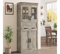 Garvee Armario de Cocina Alto de 170 x 60 x 30 cm, Mueble Auxiliar con 1 cajón y 4 Puertas, estantes Ajustables, Kit antivuelco, Armario de Almacenamiento para baño, Gris