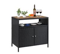 Garvee Armario de Jardín de Ratán, Aparador de Ratán con 2 Puertas y Estante, Mueble de Almacenaje para Terraza y Balcón, Armario Exterior Impermeable con Estructura de Acero Resistente, 90x53x85 cm